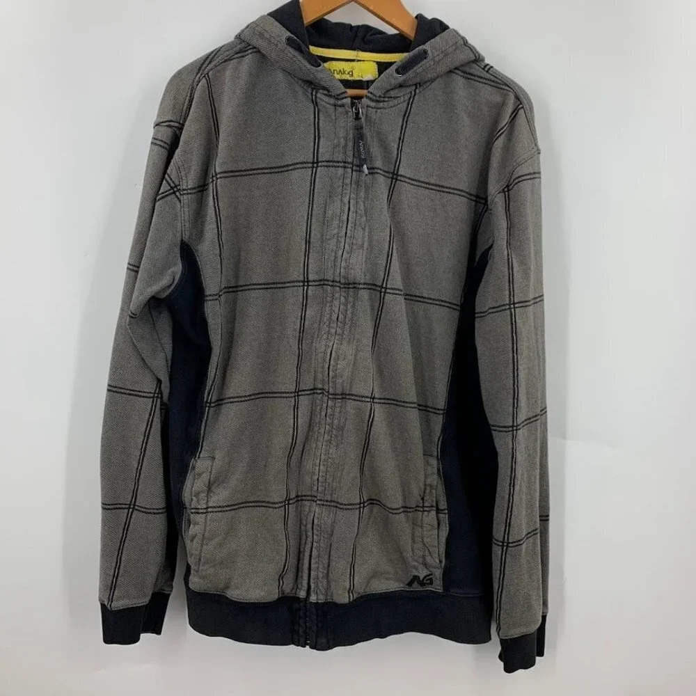 Analog Women's Check Pattern Full Zip Cotton Long Sleeve Hoodie Size L